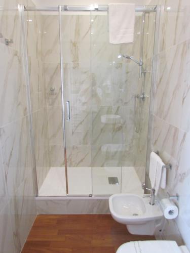 a bathroom with a shower and a toilet and a sink at Room 56 - Le Dimore in Bari