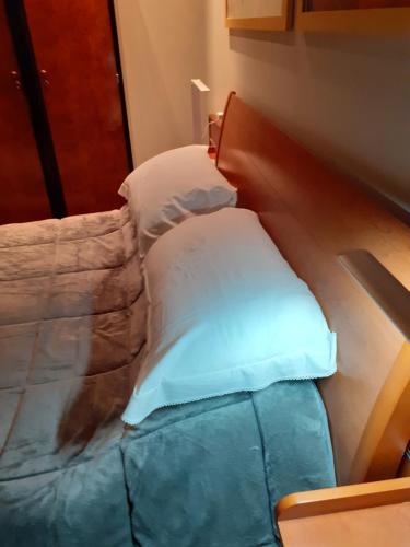 a bed with two pillows in a room at B&B La Fenice sul Lago in Villongo SantʼAlessandro