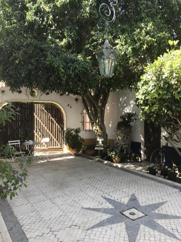 a star on the ground in front of a building with a tree at O Pátio in Fernao Ferro