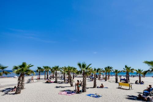 a group of people on a beach with palm trees at Rambla 43 in Alicante