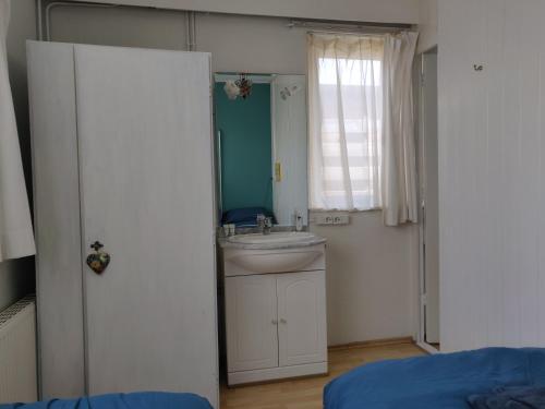 ein Badezimmer mit Waschbecken und Spiegel in der Unterkunft Bungalow Texel near beach and city centre in De Koog