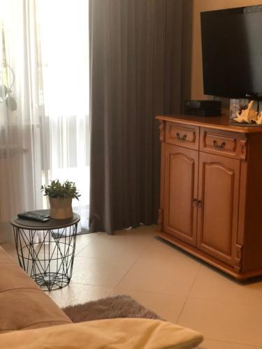 Televízia a/alebo spoločenská miestnosť v ubytovaní Apartament Beauty