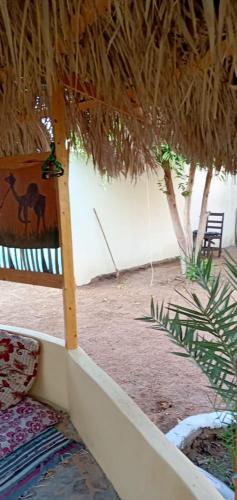 a straw hut with a chair and a tree at November Camp in Dahab