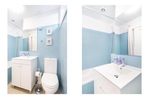 2 immagini di un bagno con servizi igienici e lavandino di WHome | Sé Skyline Apartment a Lisbona