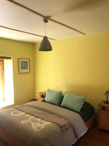 a bedroom with a large bed with a ceiling at Cabañas Elquimista in Pisco Elqui