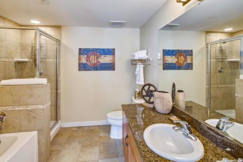 a bathroom with a sink and a toilet and a shower at Ski In-Out Luxury Condo #4375 With Huge Hot Tub & Great Views - 500 Dollars Of FREE Activities & Equipment Rentals Daily in Winter Park
