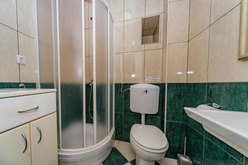 a bathroom with a toilet and a shower and a sink at Apartments Bigovo Veljic in Tivat