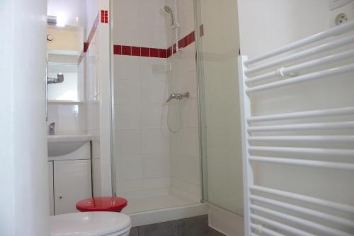 e bagno con doccia, servizi igienici e lavandino. di Lodge Fouchet - Studio proche Université a Pau