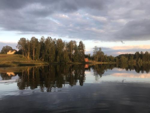 a view of a lake with trees and a cloudy sky at Ängsliden in Charlottenberg