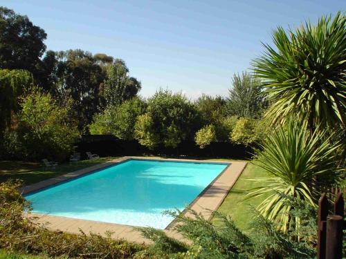 弗里斯堡的住宿－Wyndford Holiday Farm，花园中的一个大型蓝色游泳池