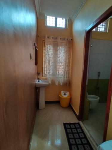 ein kleines Bad mit WC und Waschbecken in der Unterkunft All Is Well in Hampi