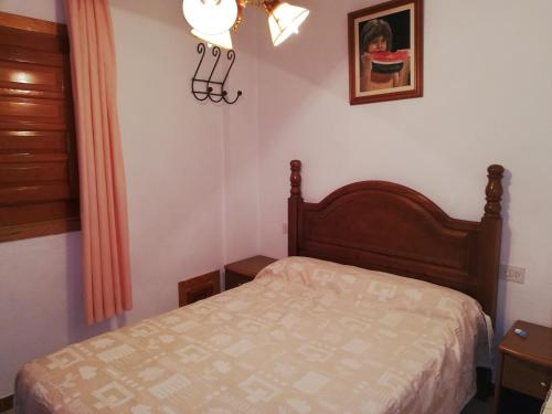 a bedroom with a bed and a picture on the wall at Apartamentos Cerro Negro - Los Magalites in Capileira