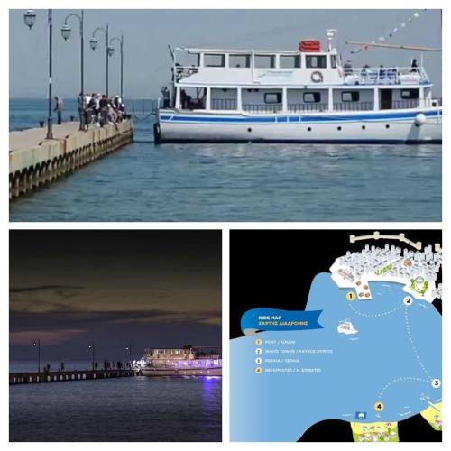 a collage of three pictures of a boat on the water at RITSA APARTMENT in Perea
