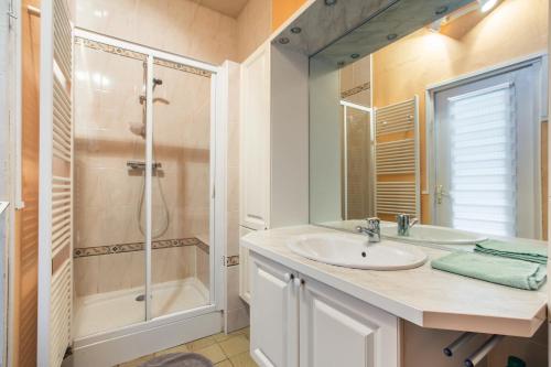 a bathroom with a sink and a shower at Chez Charlotte in Angres