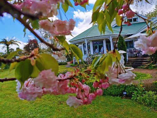 a house with pink flowers in front of it at Country Villa Estate in Ngongotaha