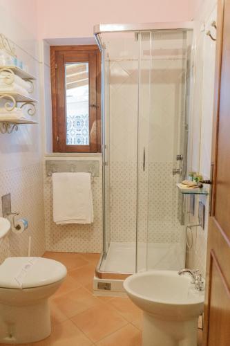 a bathroom with a shower and a toilet and a sink at Hotel Relais Pian delle Starze in Marina di Camerota