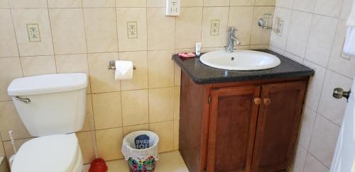 a bathroom with a toilet and a sink at Unit 3 Private Apartment - Roseau in Roseau