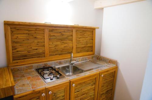 a kitchen with a sink and a stove at Residence Contrada Schite in Presicce