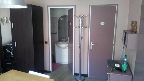 ein Bad mit einer Dusche und einem Waschbecken in der Unterkunft Studio lumineux centre ville in Luchon