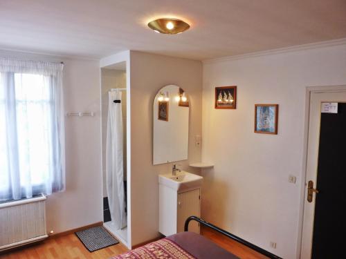 La salle de bains est pourvue d'un lavabo et d'un miroir. dans l'établissement Les Gardénias, à Toulouse