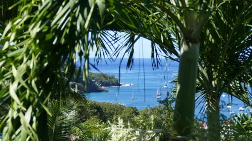 a view of a bay with boats in the water at Duplex 4 personnes Chambre vue mer Résidence O Coeur de Deshaies in Deshaies