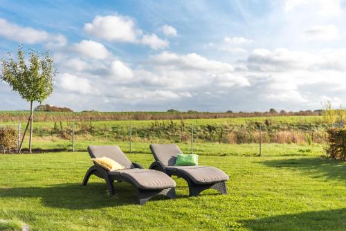 ゲーレン・レビンにあるLuxus_VILLA JOANAの草原に座る二つのベンチ
