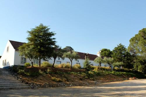 a white house with trees on the side of a road at Quinta Dos Anjos in Santarém