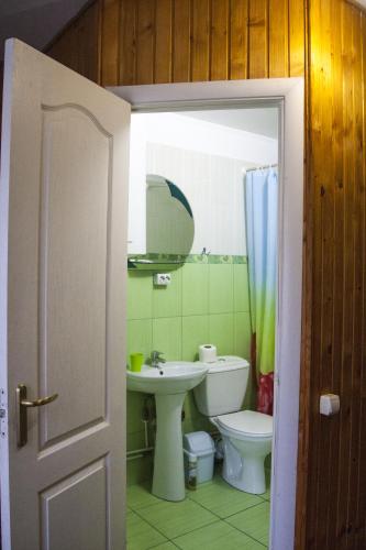 a bathroom with a toilet and a sink at Kryvorizka Palanka in Mykulychyn