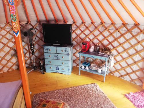 a room with a tv and a dresser in a yurt at Yurta de Arico in Arico Viejo