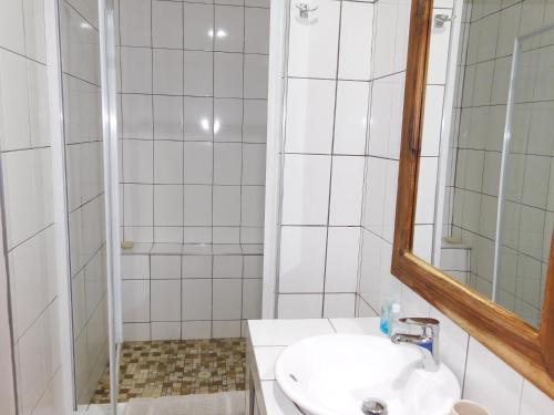 a bathroom with a sink and a shower at Meteorite Rest Camp in Groutfontein