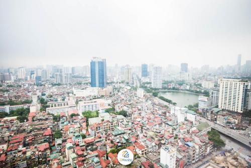 an overhead view of a city with buildings at Vinhomes Metropolis luxury Hotel & Residence in Hanoi