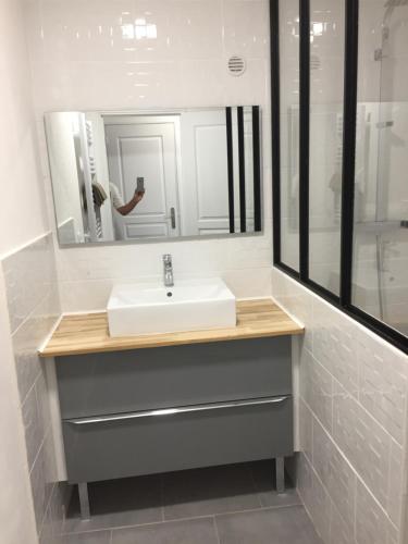 une salle de bain avec un lavabo et un miroir dans l'établissement Maison avec Jardin/Piscine - Quartier résidentiel, à Marseille