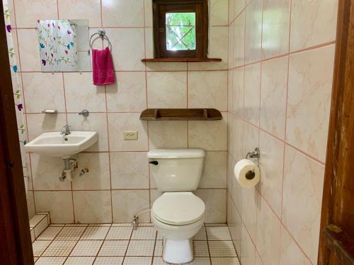 Hospedaje Soma Ometepe Hotel في مويوجالبا: حمام مع مرحاض ومغسلة