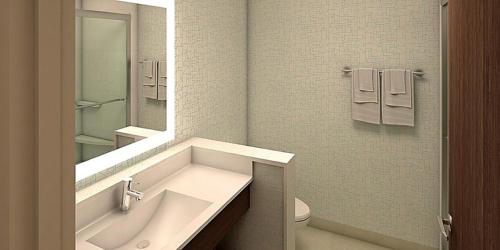 a bathroom with a sink and a toilet and a mirror at Holiday Inn Express & Suites - Marion by IHG in Marion