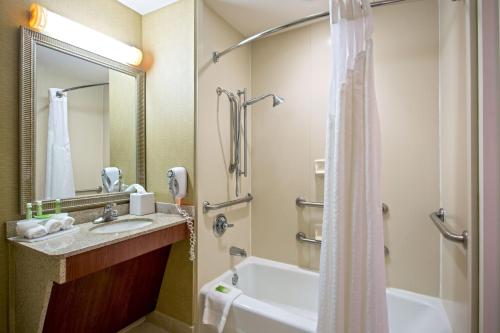 een badkamer met een bad, een wastafel en een douche bij Holiday Inn Express Hotel & Suites Jackson - Flowood, an IHG Hotel in Flowood
