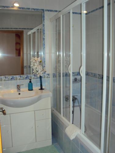 a bathroom with a shower and a sink and a shower at Apartamento Varandas de Pêra in Pêra