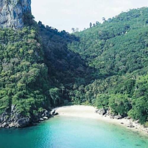 a view of a beach on a mountain with trees at Cashew Nut Bungalow, Ko Mook in Koh Mook