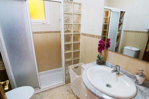 uma casa de banho com um lavatório e um chuveiro em Ifara 22 em San Isidro