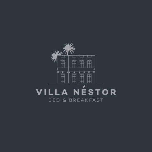 a logo for a bed and breakfast with a building and palm trees at Villa Nestor in Ingenio