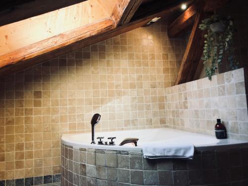 a bath tub with a sink in a bathroom at Le Coin Savoyard in Combloux