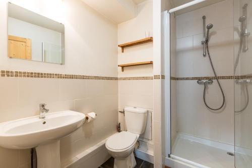 een badkamer met een toilet, een wastafel en een douche bij Apartment Marcel in Chamonix-Mont-Blanc