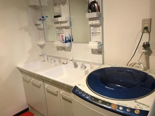 a bathroom with a sink and a mirror at Hotel Wish HANA in Otsu