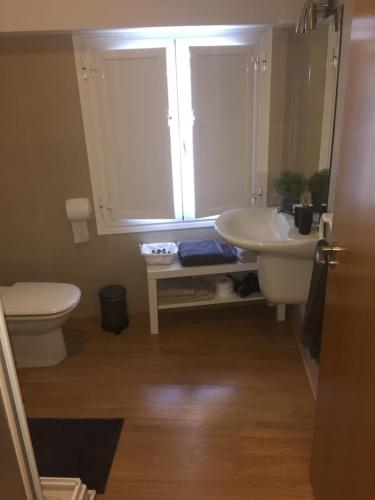 a bathroom with a sink and a toilet at Apartamentos Turísticos Clavero 1 in Plasencia