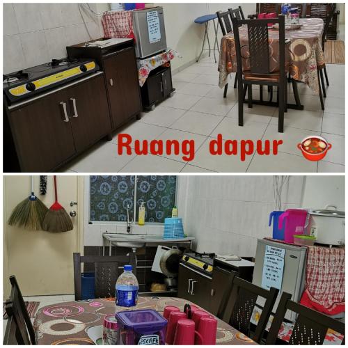 two pictures of a run down kitchen with a table at HOMESTAY MURAH MELAKA Melayu Sahaja in Melaka