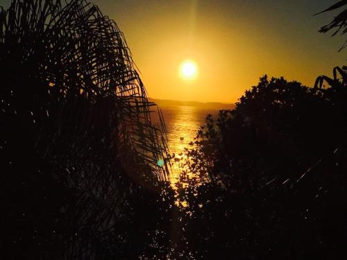 a sunset over a body of water with trees at Casas Coloniais in Morro de São Paulo