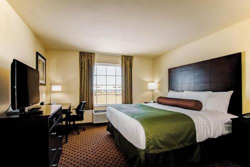 a hotel room with a large bed and a television at Cobblestone Inn & Suites - Eads in Eads