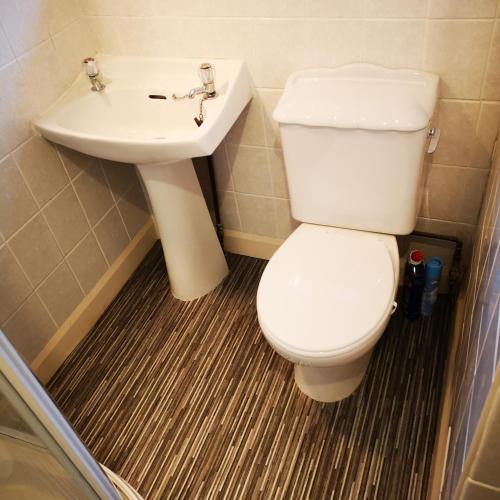 RocesterにあるNorthfield Houseの白いトイレと洗面台のあるバスルーム