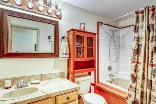 a bathroom with a sink and a toilet and a shower at Sonoma Getaway in McCall