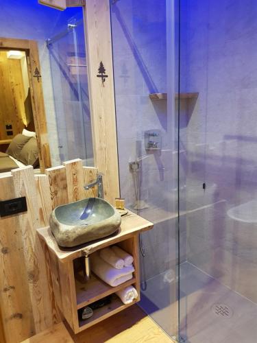 a bathroom with a shower and a sink at AGRITURISMO La Giasena in Ponte nellʼAlpi