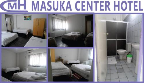 a collage of four pictures of a hotel room at Masuka Center Hotel in Petrolina